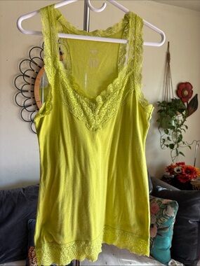 Y2K Mossimo Racerback Tank Camisole Lace Trim Top Lime Green Size L